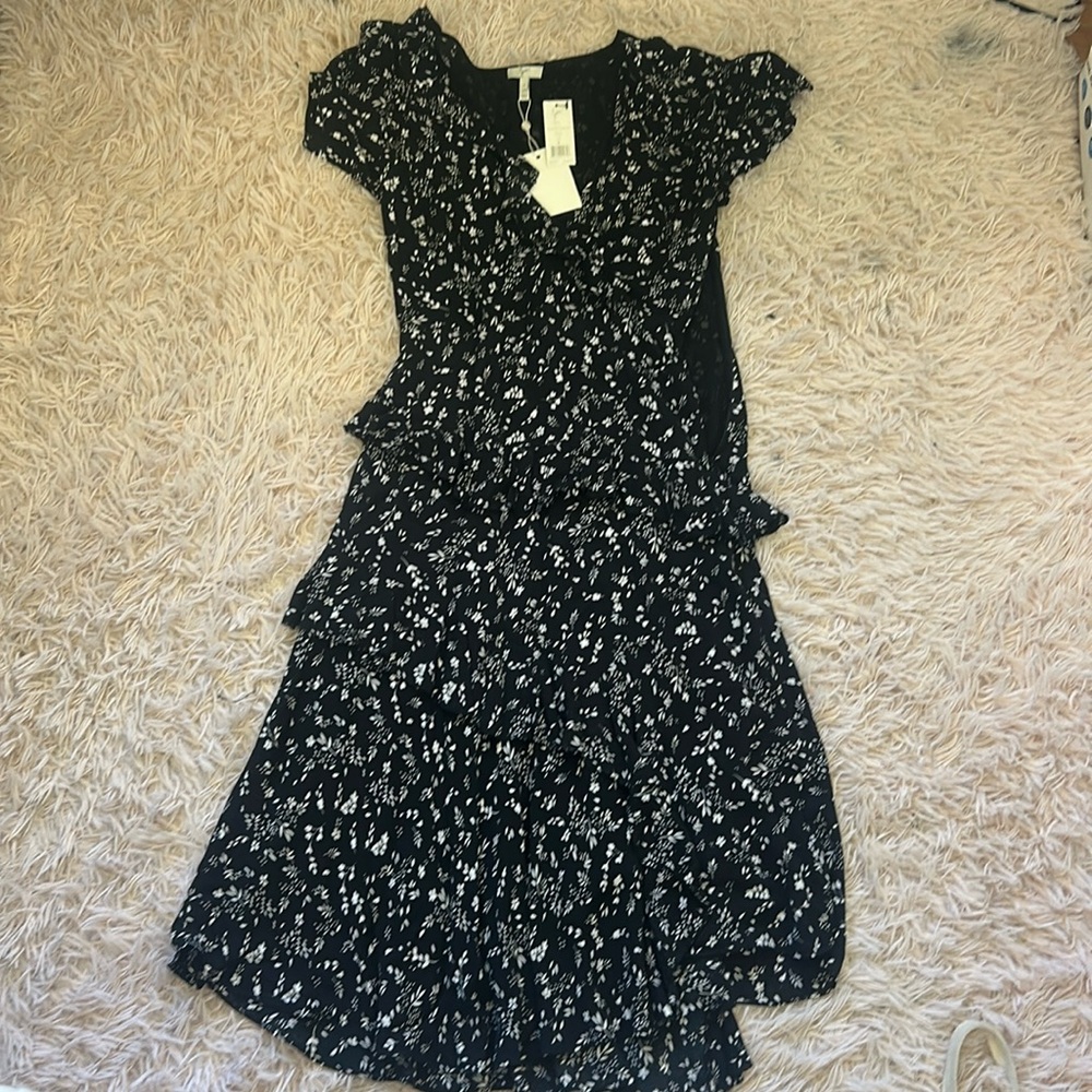 beautiful joie long black dress with flowers size 4